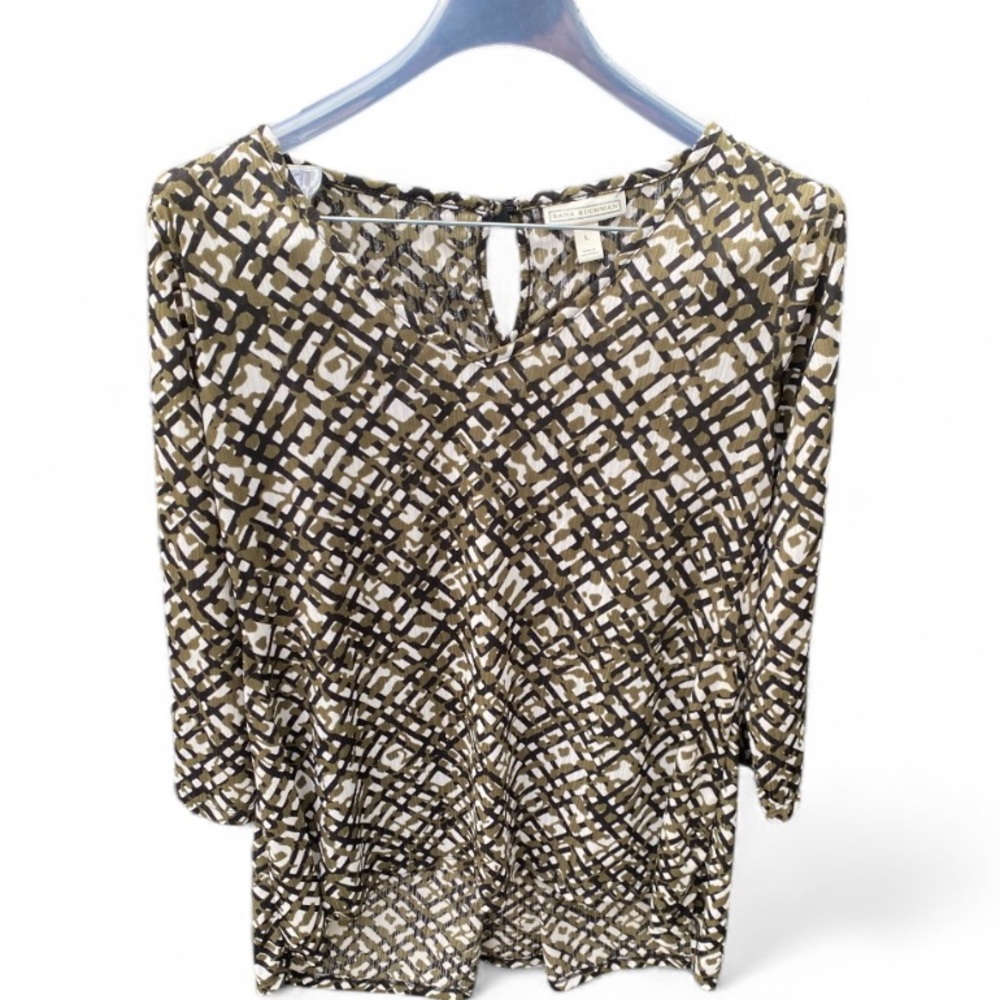 Dana‎ Buchman Olive and Black and White Blouse